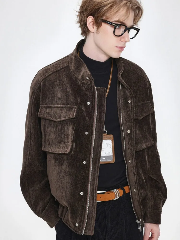New Designer Mens Stand Collar Workwear Jacket Fashion Autumn Winter Long Sleeve Casual Outerwear Male Thick Warm Coats Jacket