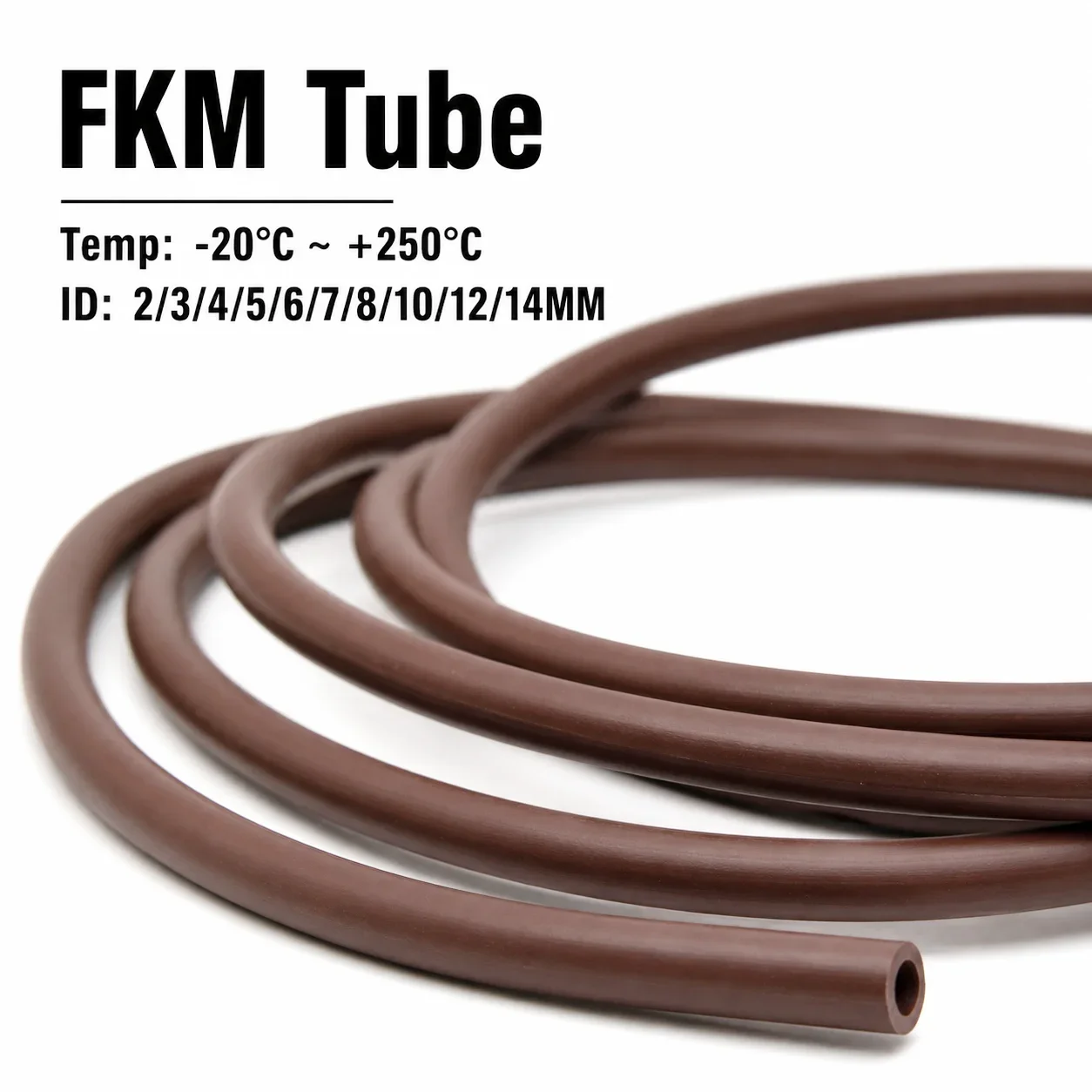 FKM Brown Rubber Tube ID 2-14mm Heat Resistant Anti-Oil Anti-Corrosion Fluid Transfer Hose Fuel Line for Liquid Transmission
