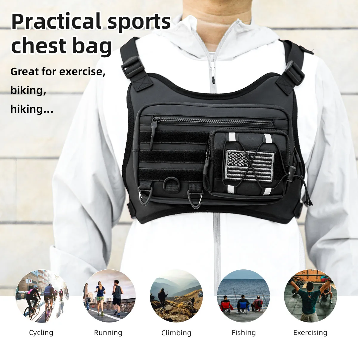 Outdoor tactical backpack, functional vest bag, casual and personalized men's bag, Instagram-style vest bag, men's chest bag
