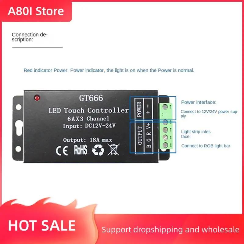

A80I 3X GT666 RGB Контроллер светодиодных лент Беспроводной RF Touch Пульт дистанционного управления DC 12 В 24 В 18 А 3 канала освещения Ленточный диммер