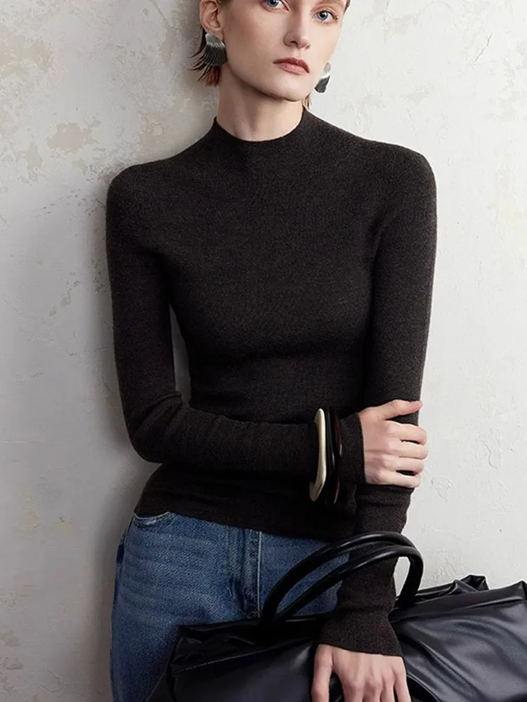 قاعدة محبوكة بقصة ضيقة طويلة Sve irt f بياقة عالية لون نسائي أنيق وبسيط للتنقل النسخة الكورية #2