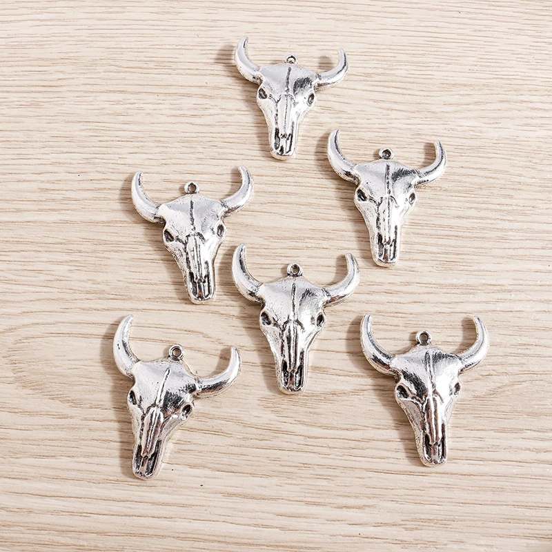 Tusember 10pcs 29*32mm Alloy Hip Hop Punk Bull Head Charms for Jewelry Making Fashion Earrings Necklaces DIY Pendants