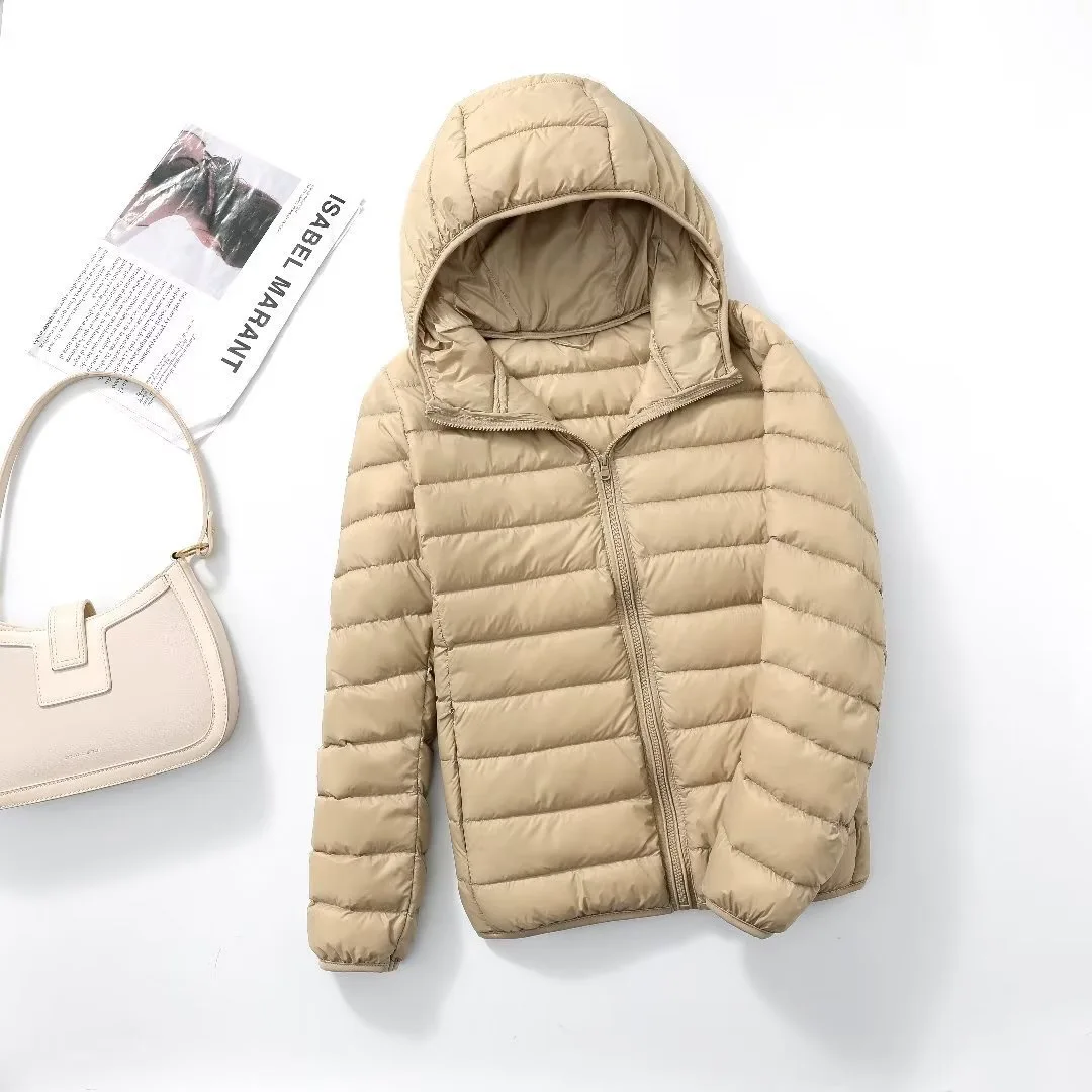 Women's Lightweight Casual Hooded Down Jacket Autumn Winter Minimalist Short Down Coats Female Solid Color Zipper Warm Outerwear