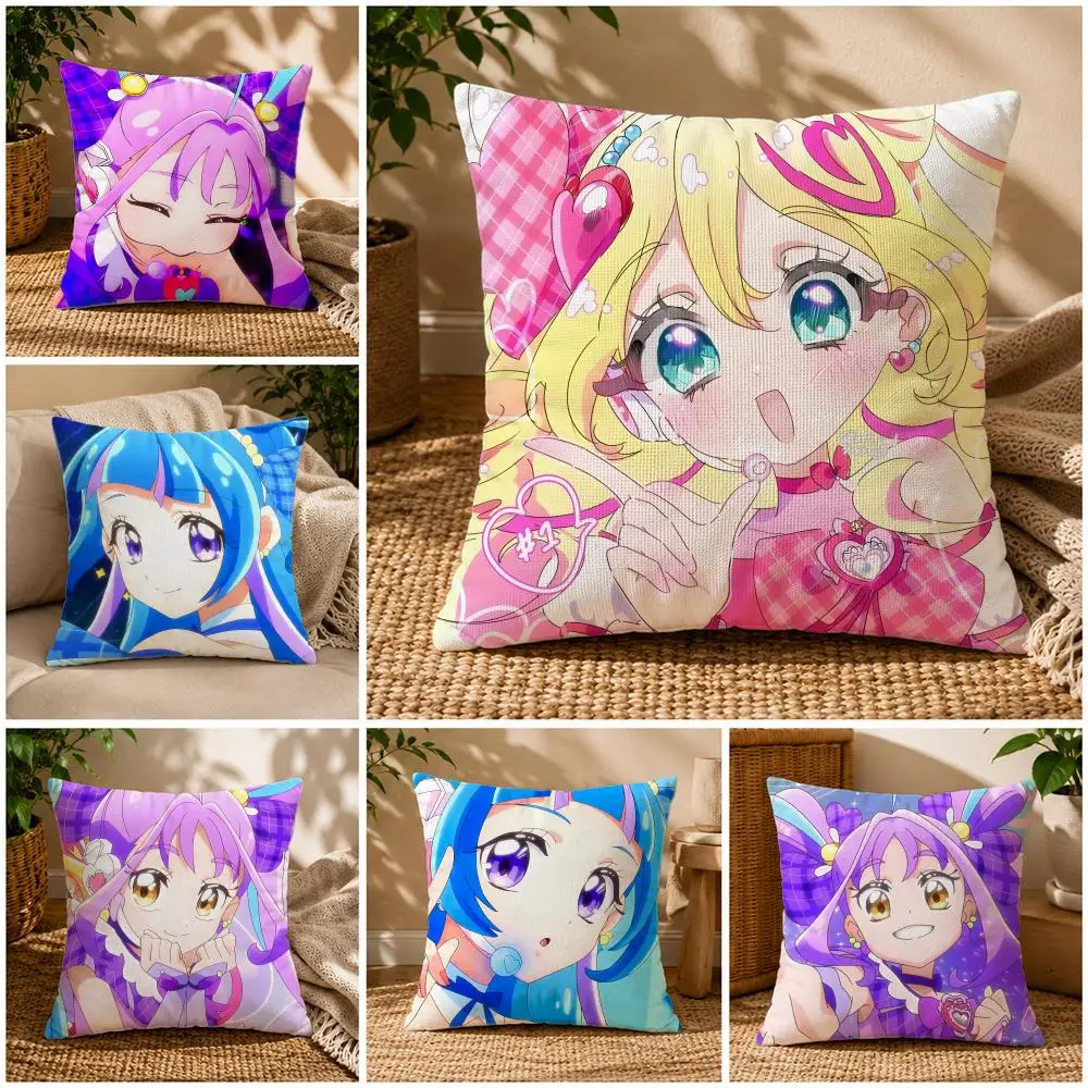 Anime-You and Idol Pretty CureS Cushion Cover Soft Short Plush Zippered Cushion Covers 40/45/50cm Square Decor for Sofa Home