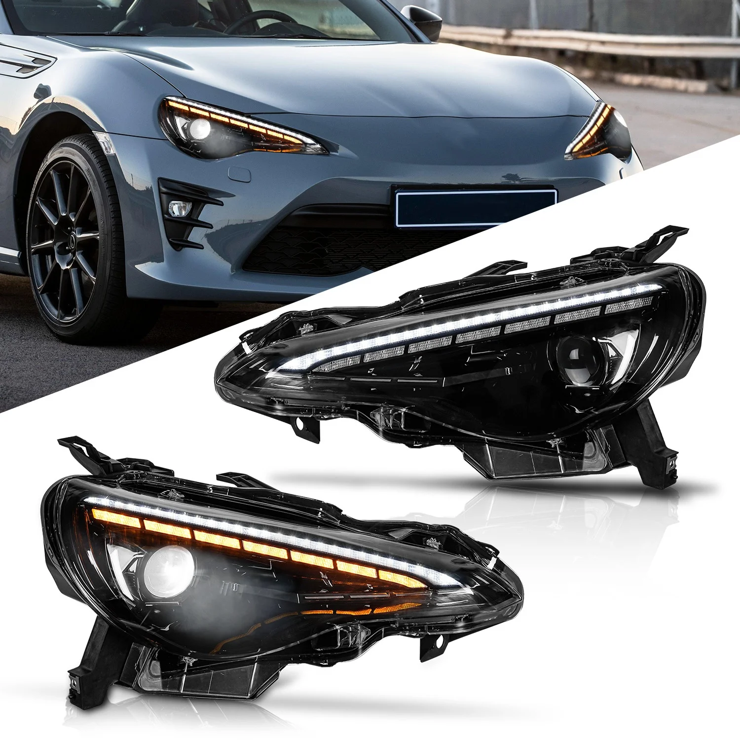 J ONE Black Housing Sequential LED Headlight For Toyota GT86 For Subaru BRZ 2012-2020 Retrofit Pair