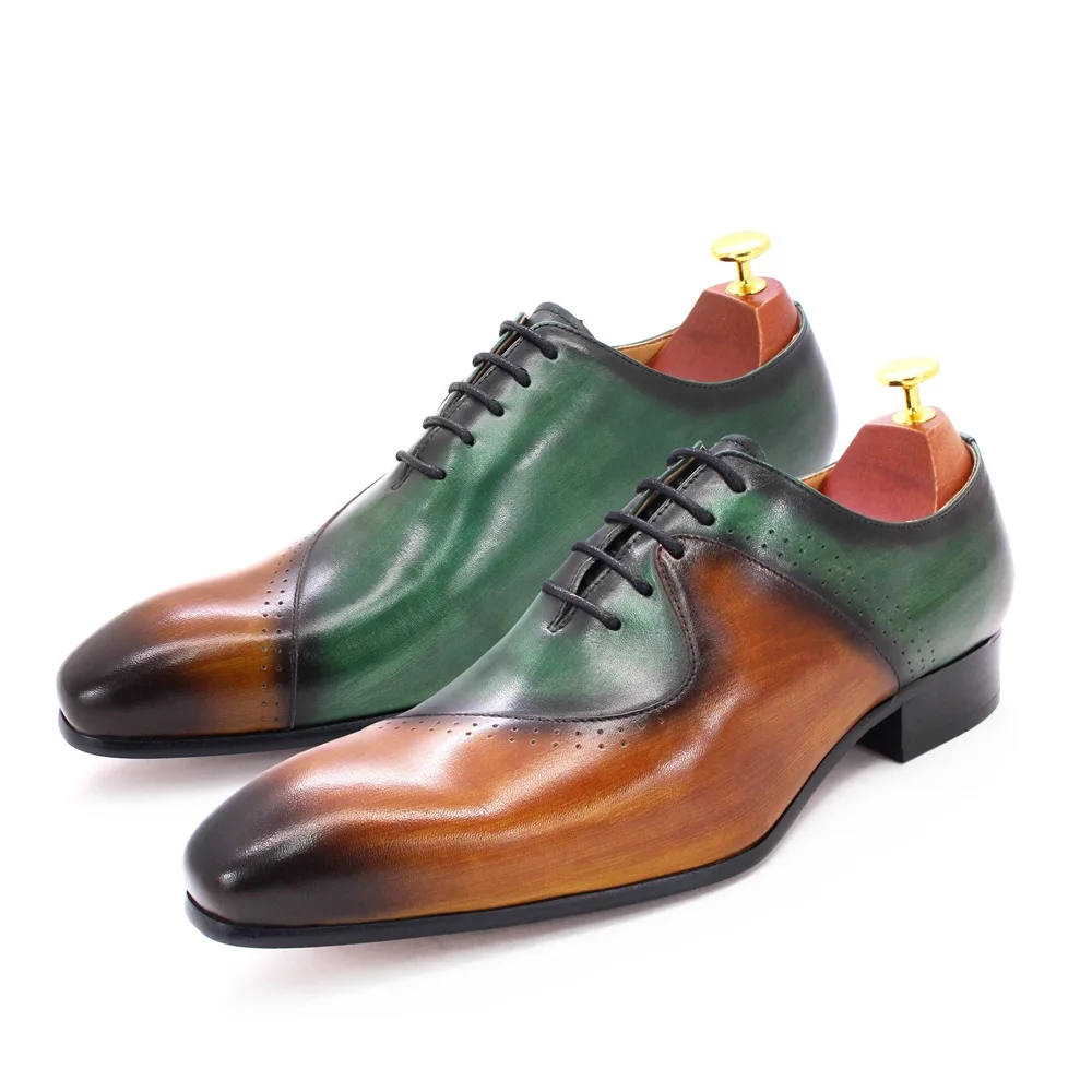 

Luxury Brand Italian Men's Leather Dress Shoes Mens New Fashion Lace Up Brown Green Wedding Office Formal Oxford Shoes for Men