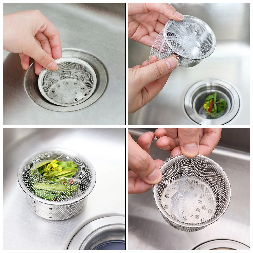 

200 Pcs Disposable Sink Strainer Bag Elastic Drain Filter Mesh Hair Catcher Trap 20CM White Kitchen Bar Supplies