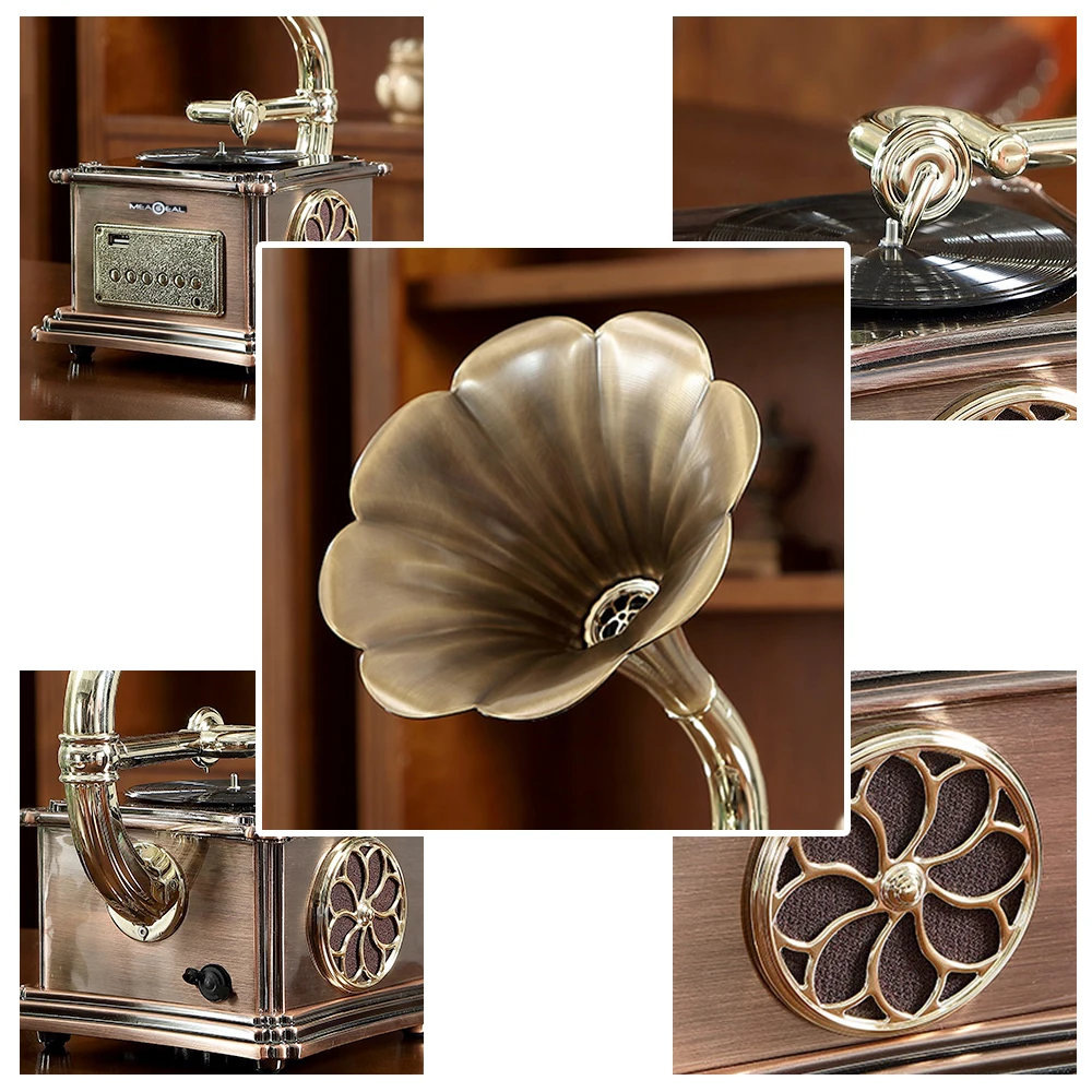 الكل في واحد مشغل تسجيلات الفينيل للموسيقى المزدوجة BT اللاسلكية، جراموفونات عتيقة للبيع