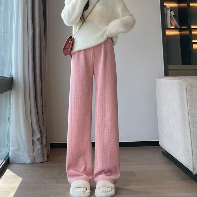 

Fashion Women Autumn Winter Warm Wide Leg Sportpants Casual Thicken Fleece Straight Trousers Female Long Pants Streetwear Outfit