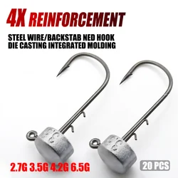 20PCS Ned Rig Jig Hook 2.7g 3.5g 4.2g 6.5g Tungsten jig resin Fishing Hooks Stick Worm Floating Soft Bait Hook For Bass Fishing