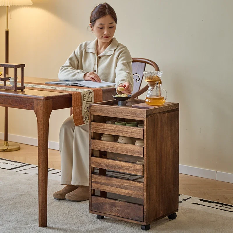North American black walnut dental cabinet six pumping heightened purple clay pot teapot storage cabinet Wenwan bracelet tea set