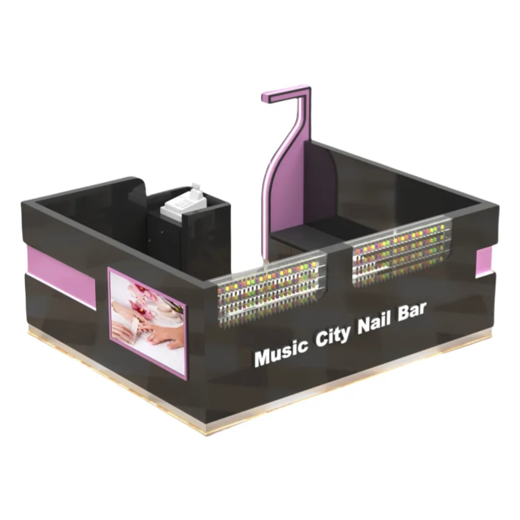 Fashion Nail Design Kiosk Custom Nail Counter Black And Purple Display Booth In Shopping Mall For Sale