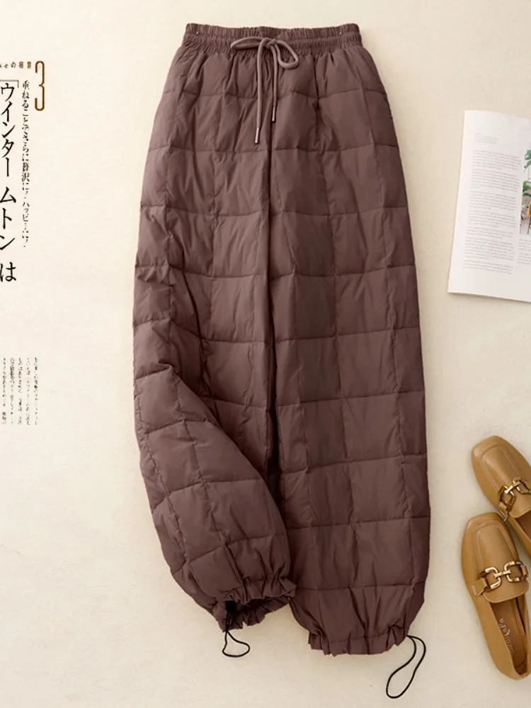 여성용 아우터웨어 가벼운 따뜻한 다운 코튼 와이드 레그 팬츠 겨울 패션 고급 스트레이트 코튼 바지