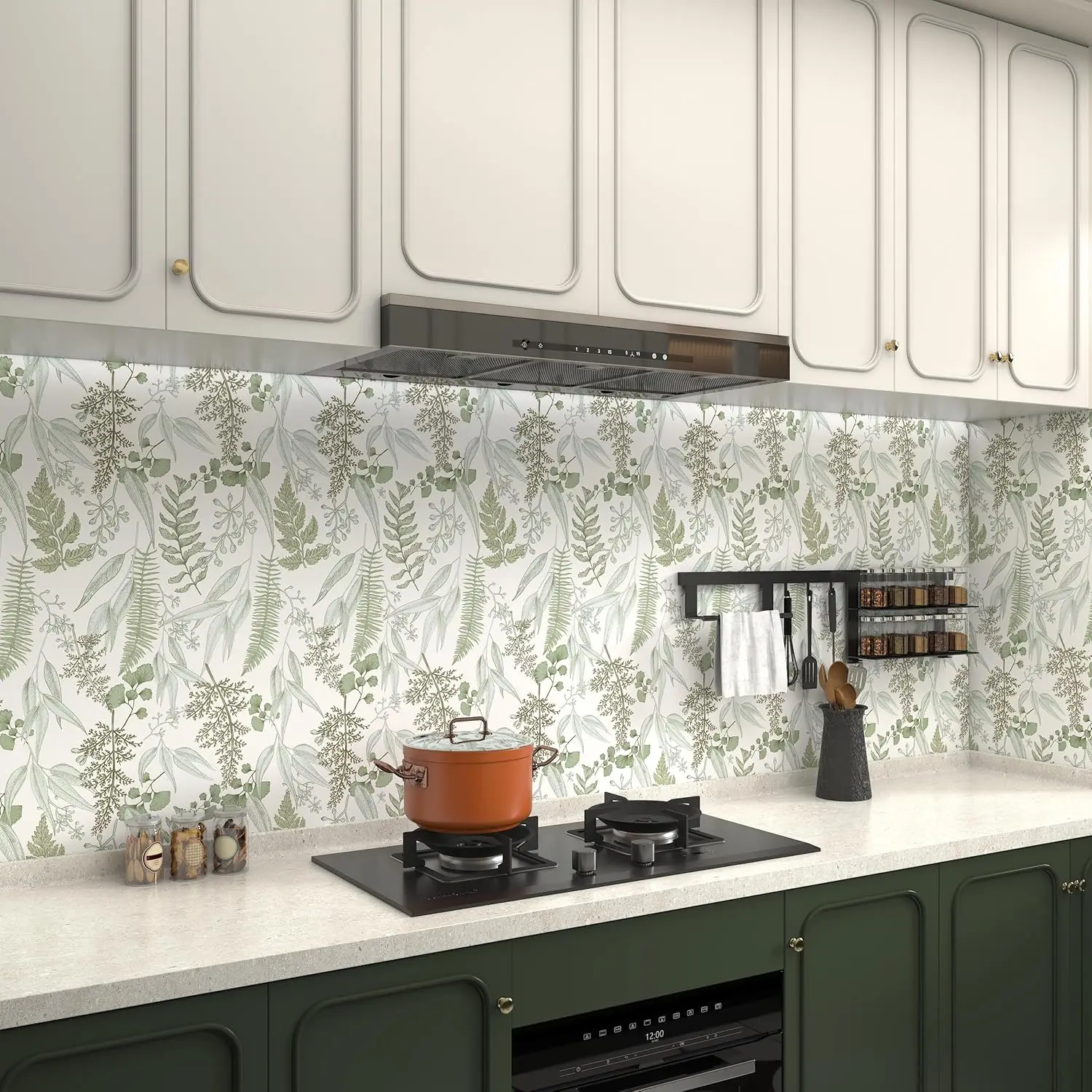 Light Green Leaf Peel and Stick Wallpaper Botanical Removable Contact Paper Ferns Self-Adhesive Wallpaper for Cabinets Drawers - Image 5