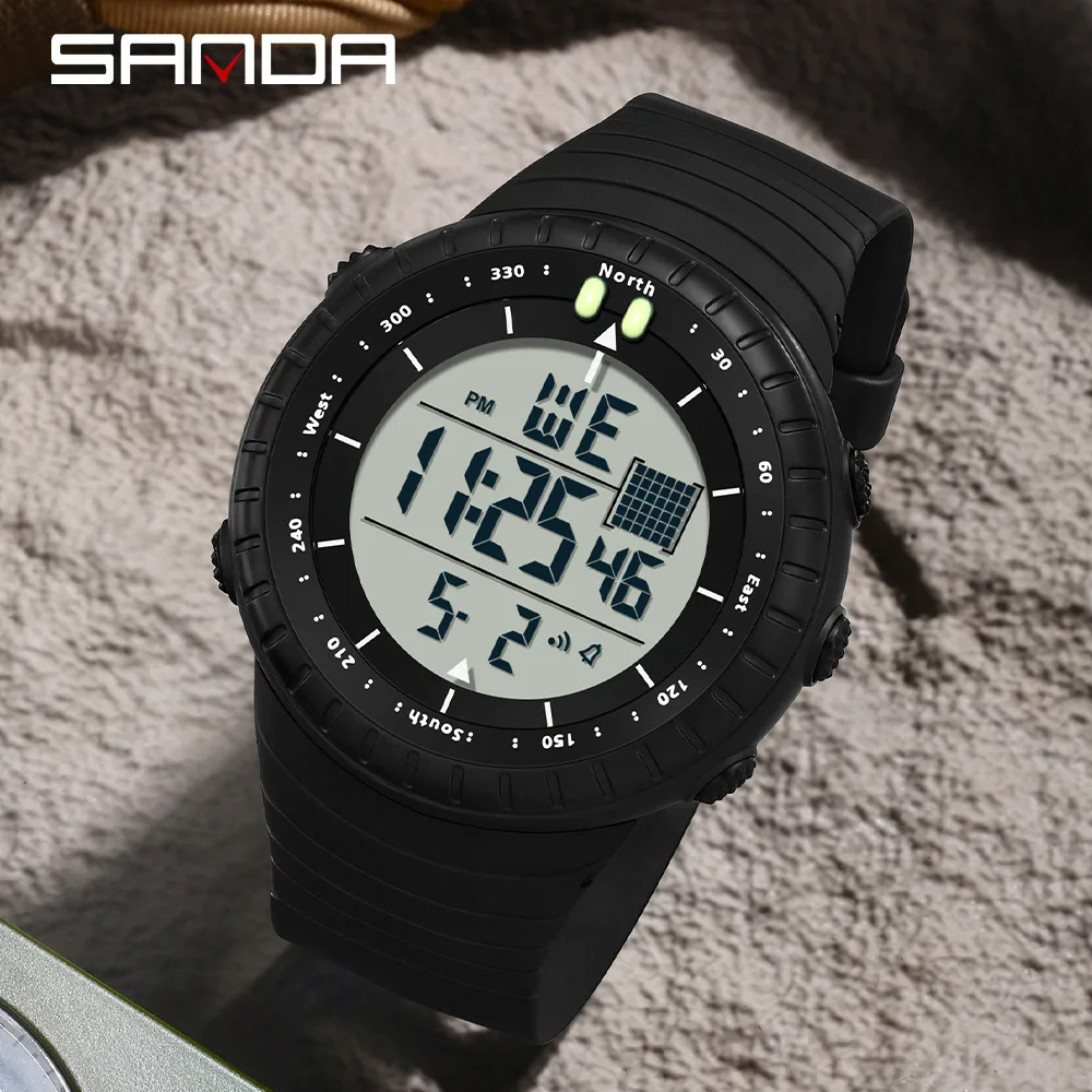 SANDA 6256 модные мужские электронные часы спортивные многофункциональные с большим циферблатом водонепроницаемые светодиодные студенческие электронные часы будильник