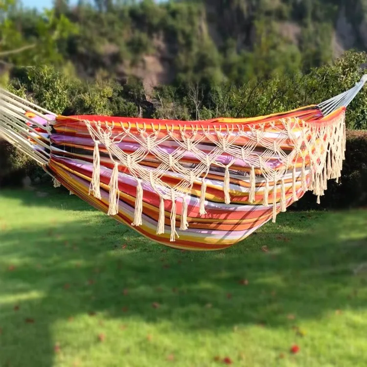 

Tassel Polyester Canvas Hammock Double Outdoor Camping Equipment Swing Balcony Cross-border Foreign Trade Shaker Portable