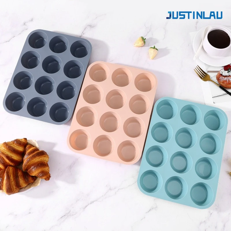 Molde de silicona para 12 tazas, molde para hornear magdalenas y magdalenas, molde para Mousse, antiadherente, apto para lavavajillas, apto para microondas, molde para hornear fácilmente desmoldar