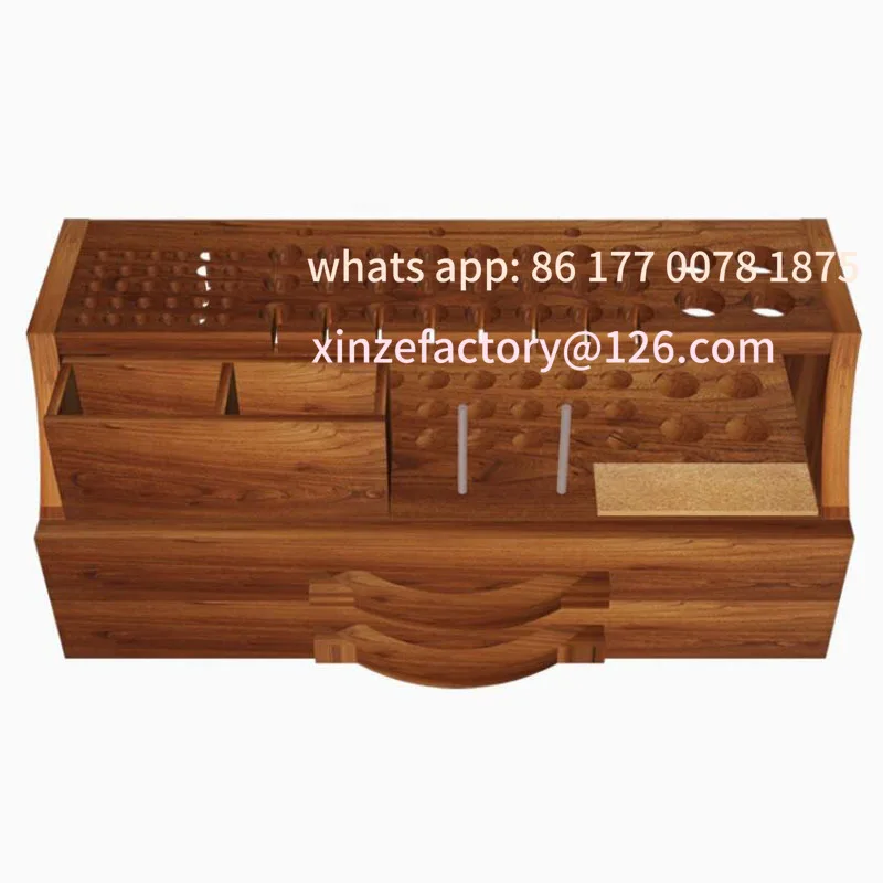 Customizable DIY Handmade Leather Craft Engraving Cutting Tools Double Drawer High End Elm Storage Rack Practical Leather