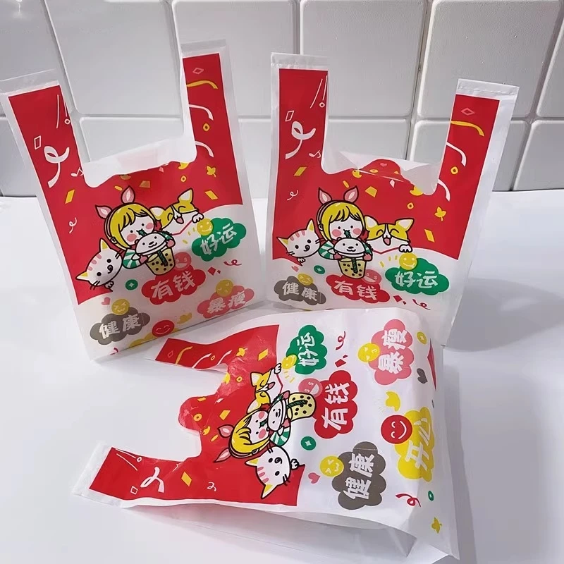 

Handheld Plastic Bags Restaurant Takeaway Packaging Bag Shop Shopping Clothing Food Baking Dessert Cartoon Pattern Packing Bag