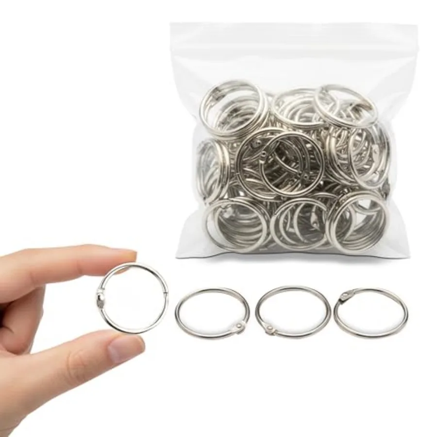 

100 Pack 1 Inch Binder Rings, 1" Loose Leaf Binder Rings Bulk, Rust Resistant Nickel Plated Steel Rings for Book Binding, Showe