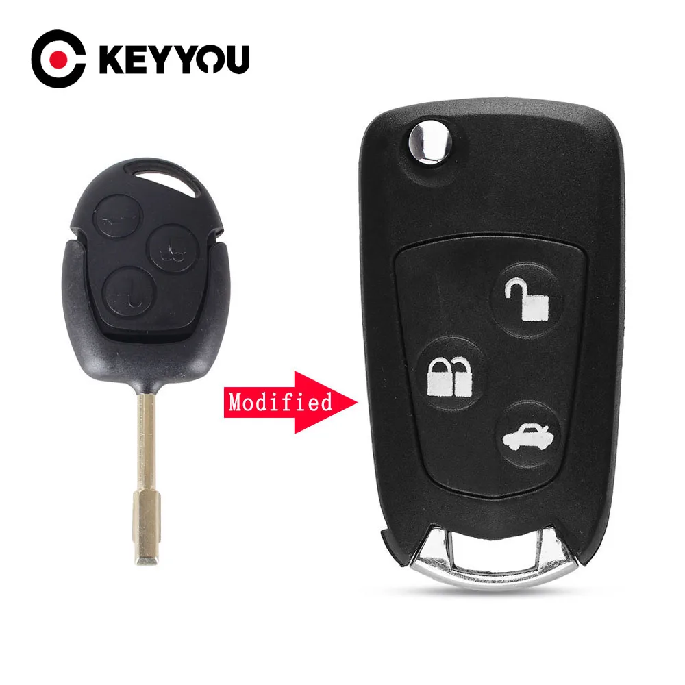 KEYYOU New For Ford Focus Mondeo 3 Buttons Remote Folding Key Flip Shell Case Uncut Blank