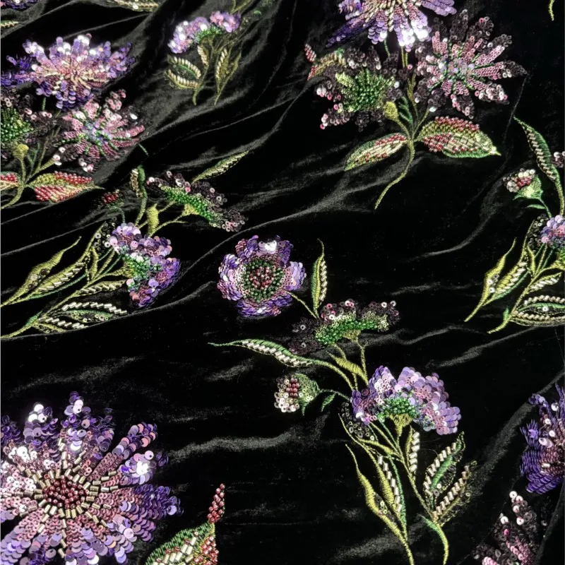 High-end custom-made silk velvet heavy industry beaded embroidery fabric coat traditional Chinese style