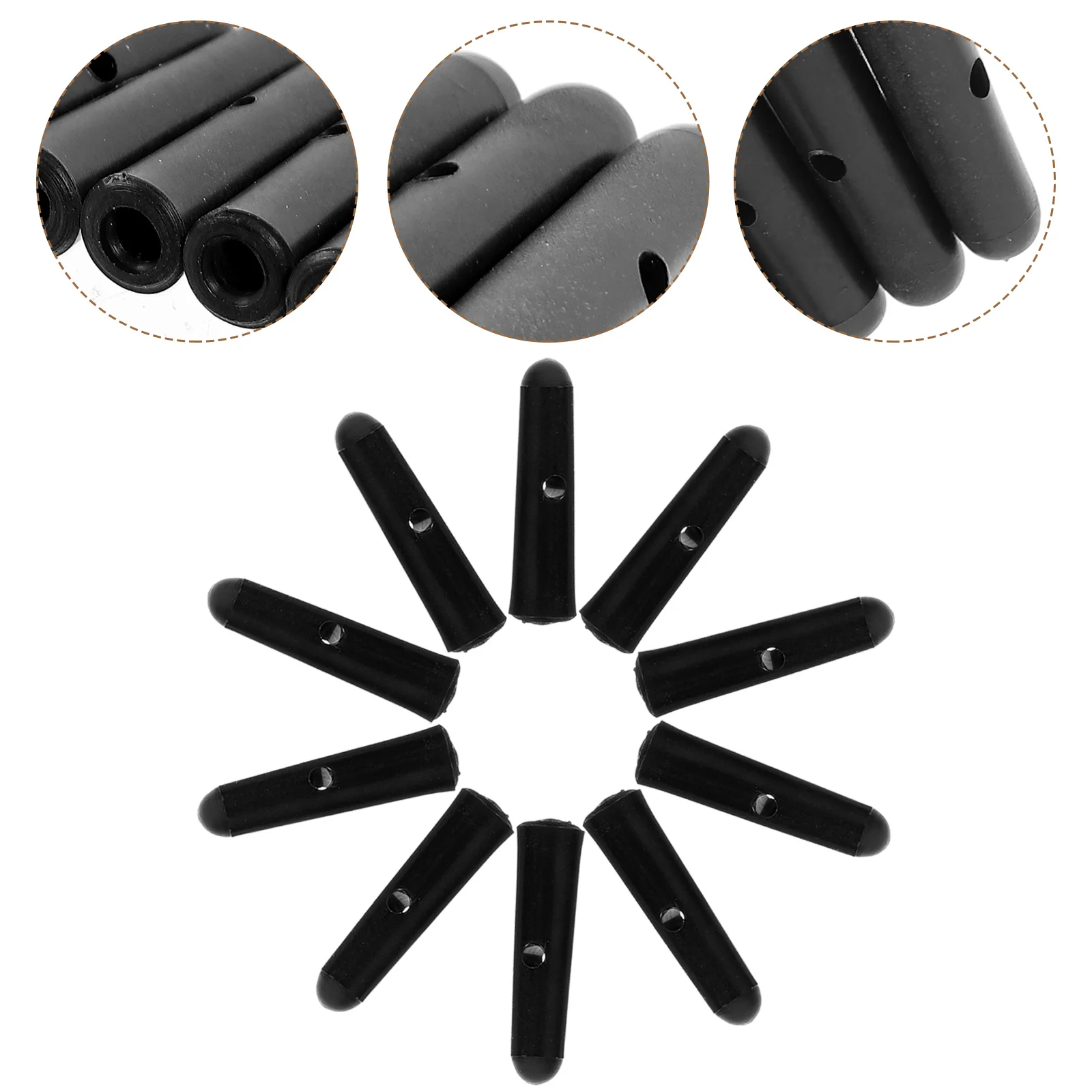 

10 Pcs Umbrella Bead Accessories Folding Parts Repair Tips Replacement Bone Covers Parasol Tail Beads Black
