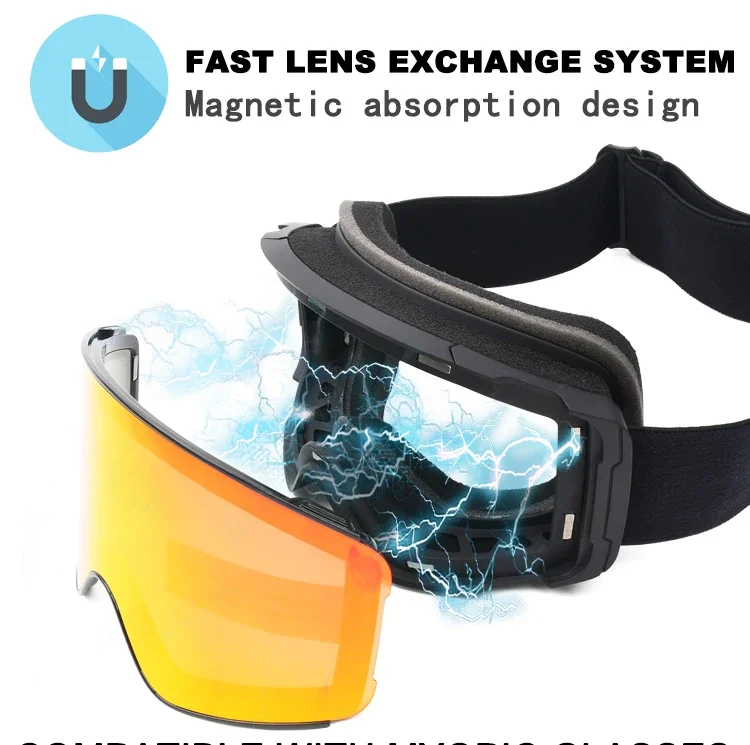 Lunettes de snowboard surdimensionnées avec logo personnalisé, lunettes de ski de neige magnétiques, mode en gros