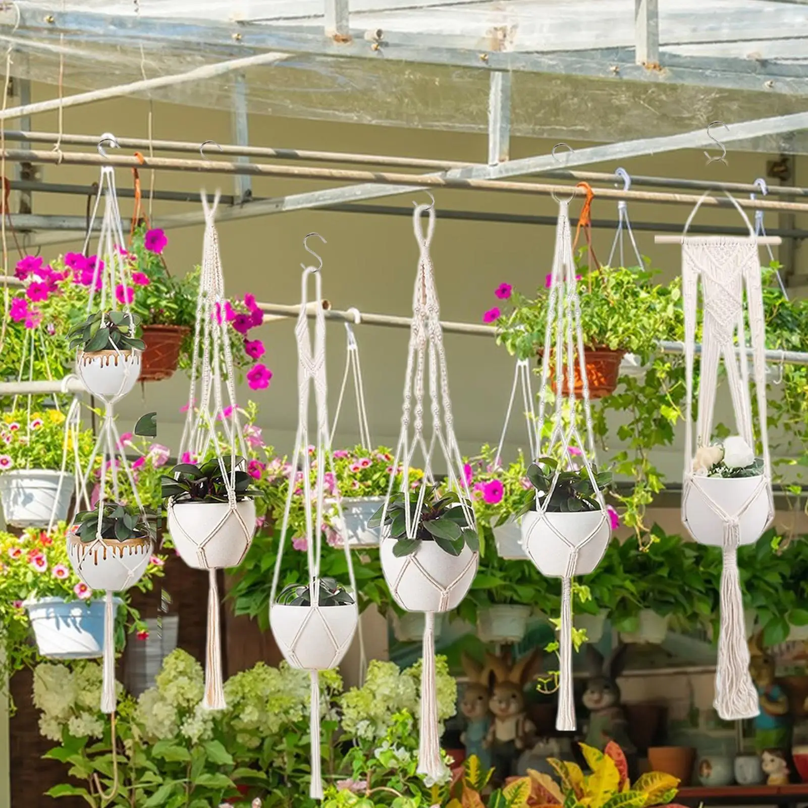 Macrame Plant Hanger 6 Pieces Flower Pot Holder Bohemian Succulents Hanger for Indoor Outdoor Bedroom Porch Ceiling Living Room