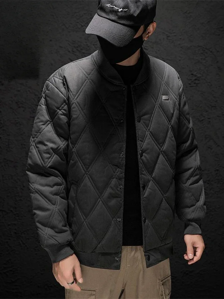 Man Padded Coat Rhombus Lattice Down Jackets For Men Winter Clothes Parkas Korean Luxury Clothing Padding Popular Chic Point Hot