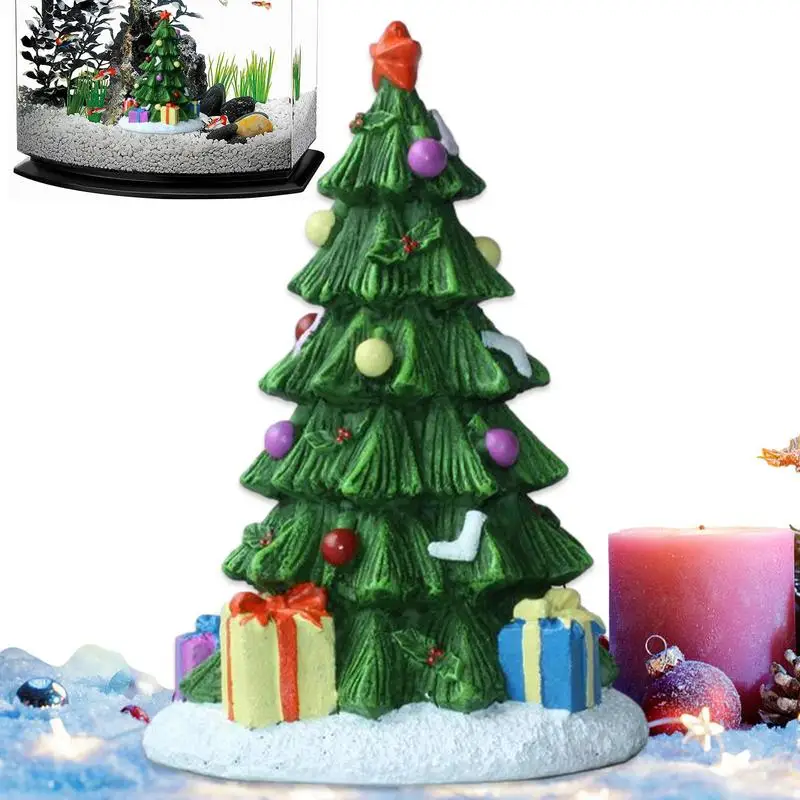 Christmas Aquarium Decoration Mini Cute Xmas Tree Present Box Miniature Statue Christmas Party Fish Tank Ornaments