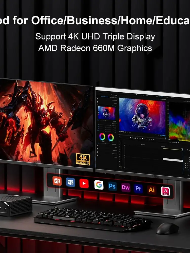 FIREBET AM022 Mini PC 6600H CPU 6C/12T MAX 4.5GHz 16GB DDR5 RAM 512GB SSD Windows 11 Desktop 2*RJ45 WIFI6 BT5.2 Gaming Computer