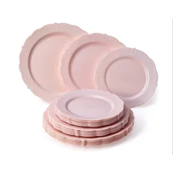 25pcs/lot Disposable Dinner Plates Embossed Pink Plastic PS Tablewares Party Wedding Table Settings Floral Shower Decoration