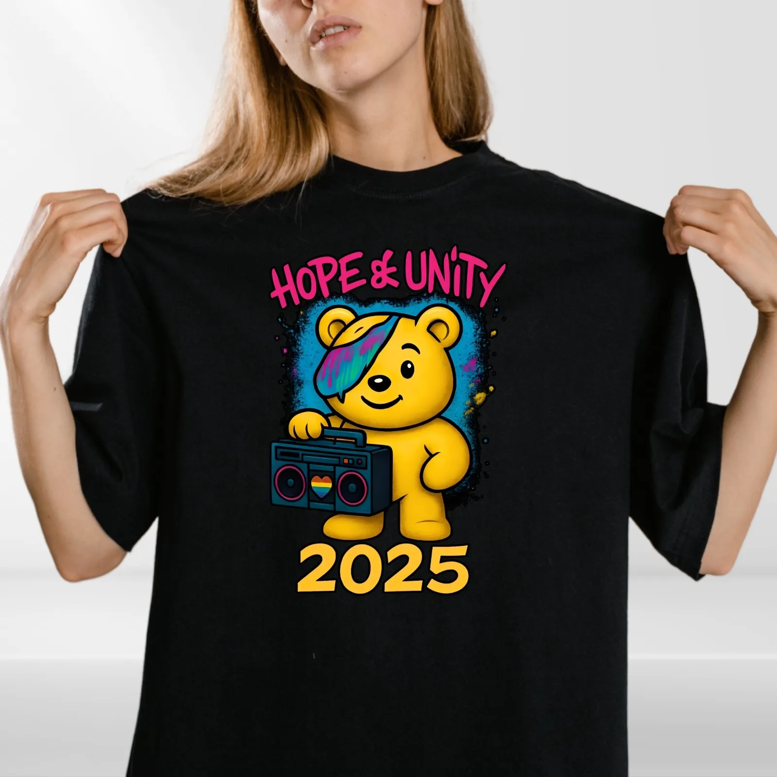 T-shirt ours Hope & Unity 2025 |   T-shirt graphique positif mignon |   Haut unisexe 3Y–4XL