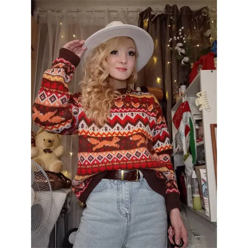 

Винтажные зимние трикотажные пуловеры, женские пуловеры больших размеров, свободная посадка, искусственный дизайн из двух предметов, внутренняя одежда, осень 2023, осень 2023.