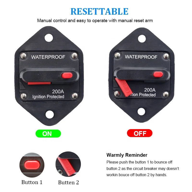 100A 150A 200A 300A Amp Car Auto Audio Marine Boat Waterproof DC Motor Operator Fuse Holder Circuit Breaker