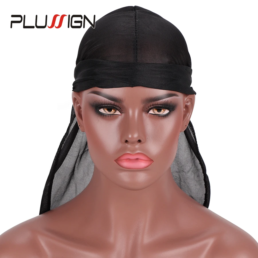 

Plussign 100% полиэстер Durag шелковистый Блестящий Du-Rag стрейч Durag с длинными полосками не мнется Durag Masculino 1 шт. черный белый