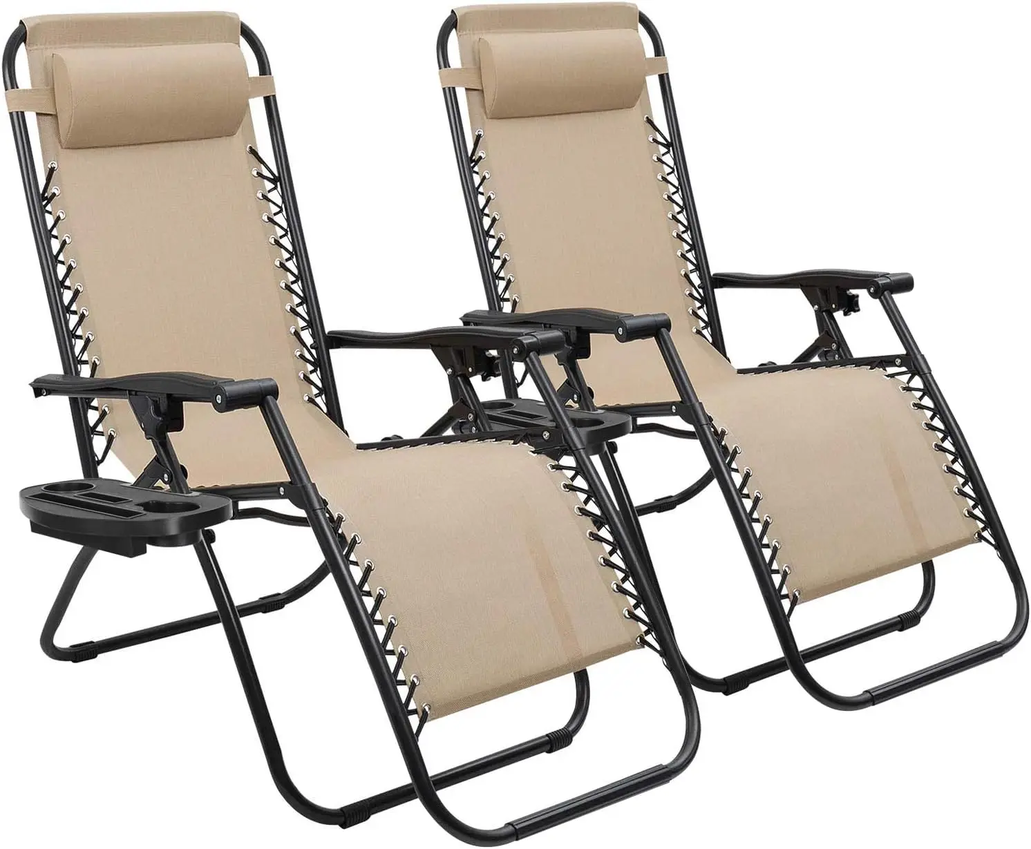 

Patio Zero Gravity Chair Outdoor Folding Adjustable Reclining Chairs Pool Side Using Lawn Lounge Chair Pillow Set of 2 (Beige)