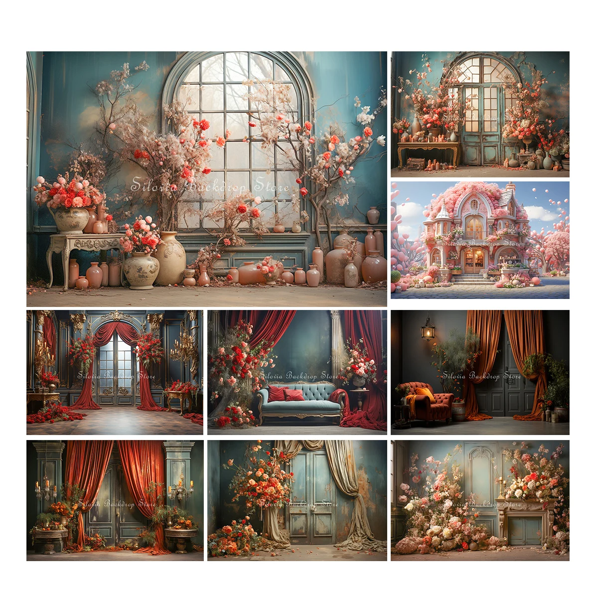 

Dream Classic Palace French Window Photo Background for Kid Adult Portrait Photo Studio Props Spring Floral Photography Backdrop