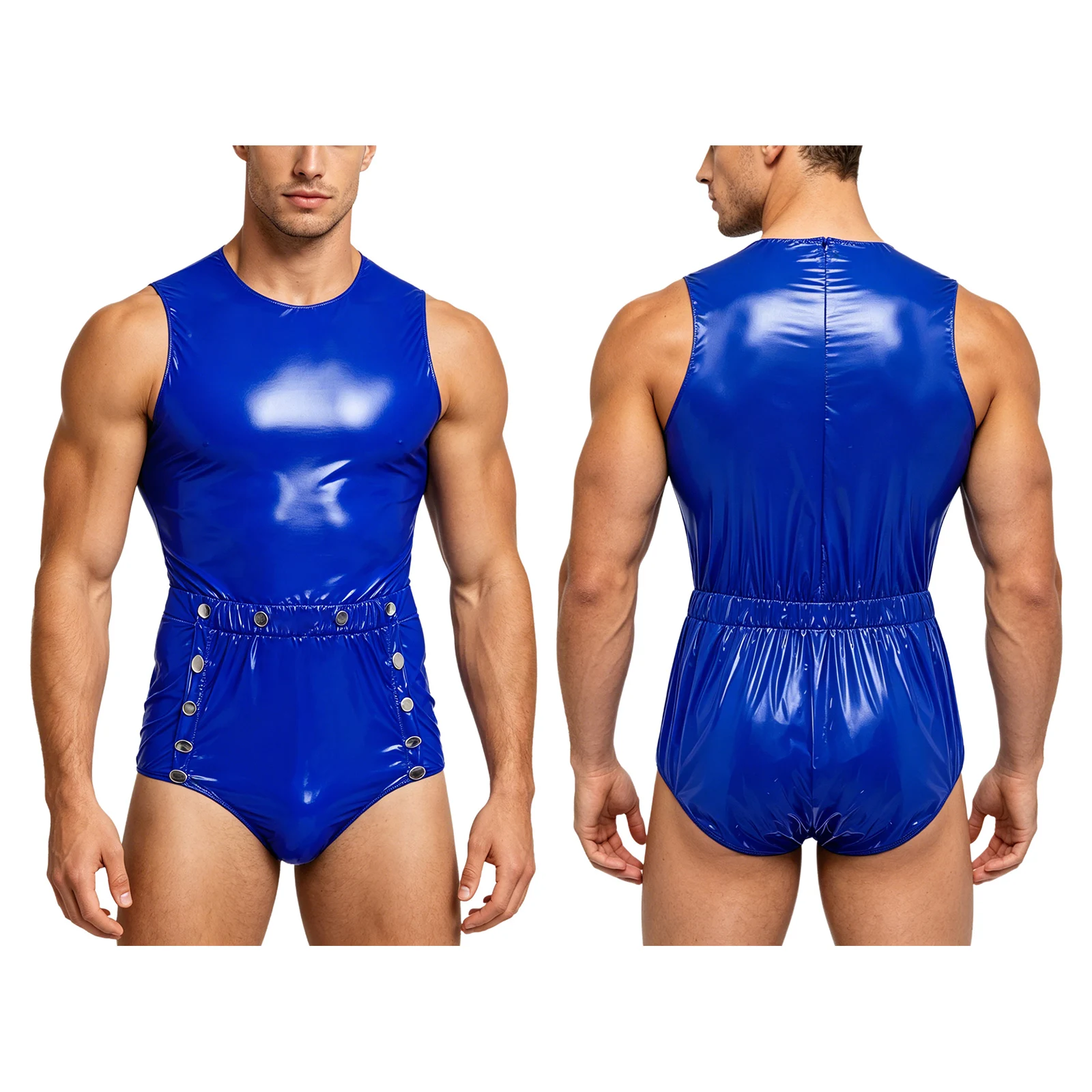 Einteiliger Badeanzug für Herren, wasserdichter Bodysuit, Badeanzug mit Knöpfen im Schritt, Reißverschluss hinten, Strampler, Overall, Rave Clubwear, Badeanzug