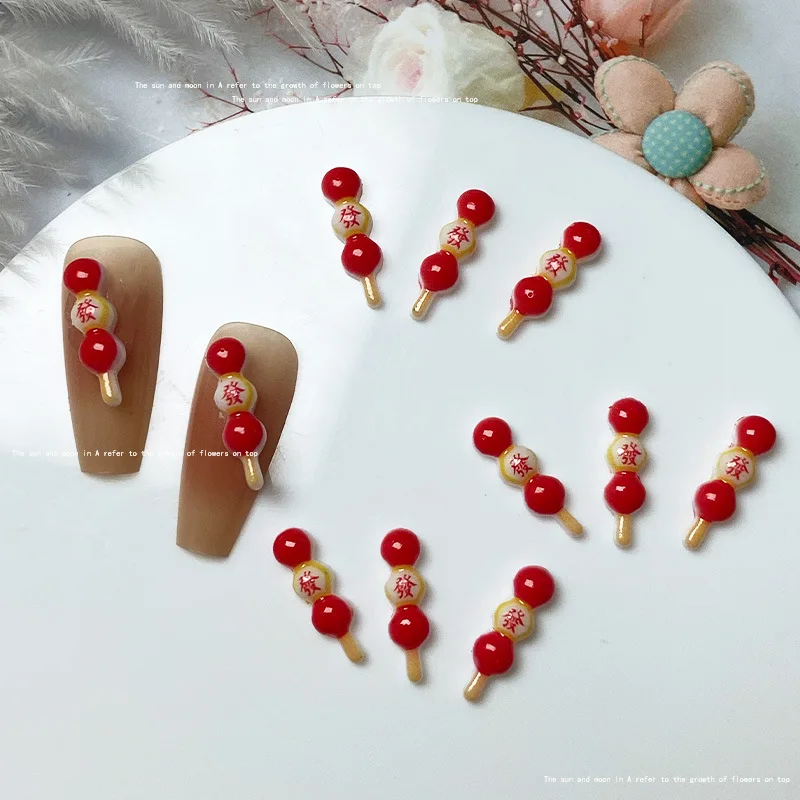 10pcs 3D Chinese Kawaii Resin Nail Art Charms Exquisite Candy Design Nail Rhinestones Decorations DIY Cartoon Accessories Parts