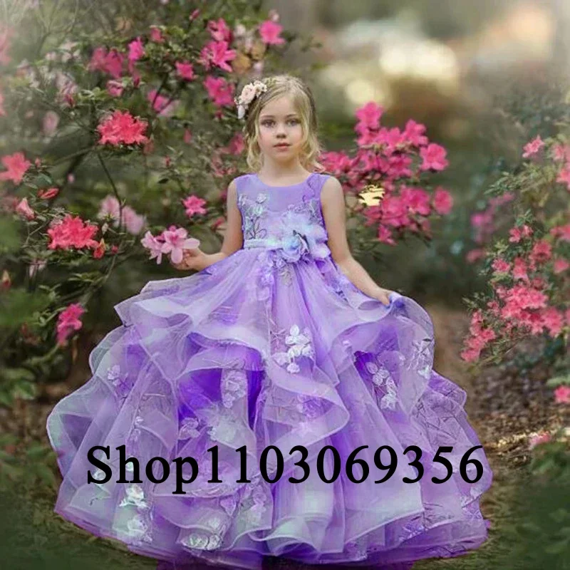 Customized Pink Flower Girl Dresses Organza Sleeveless Floor-Length Baby Girl Birthday Party First Communion Holiday Dress