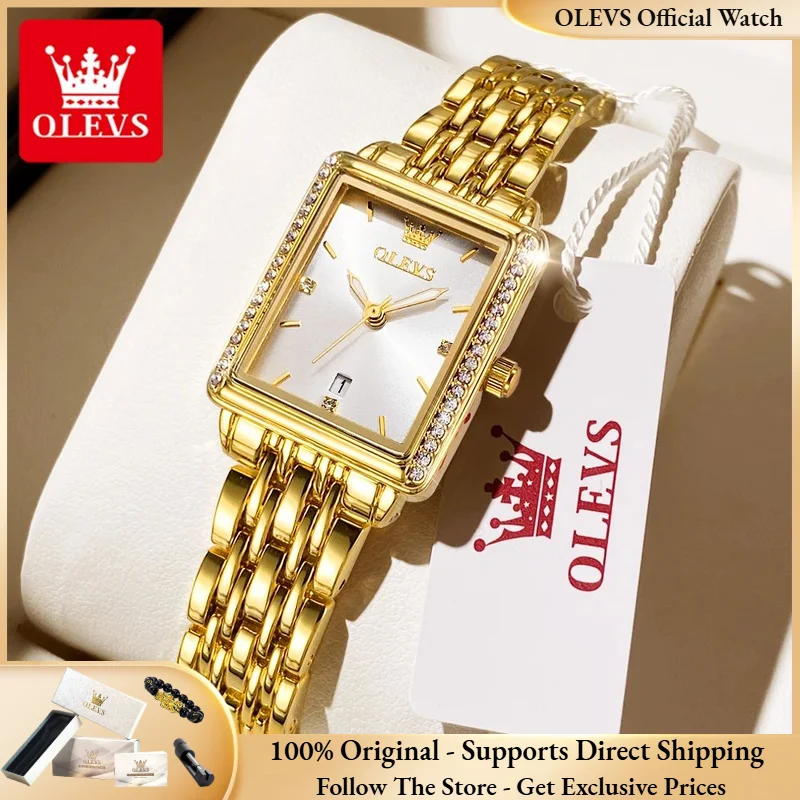 

OLEVS 9995 Quartz Women Watch Luxury Classic Diamond Square Women Watch Gold Date Watch Waterproof Night Light Watch Reloj Mujer