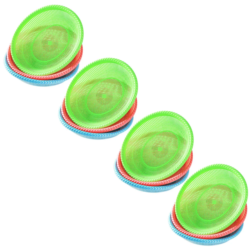 

12Pcs Plastic Fast Food Baskets Reusable Round Bread Baskets Chips Vegetable Fruit Storage Containers for Picnics