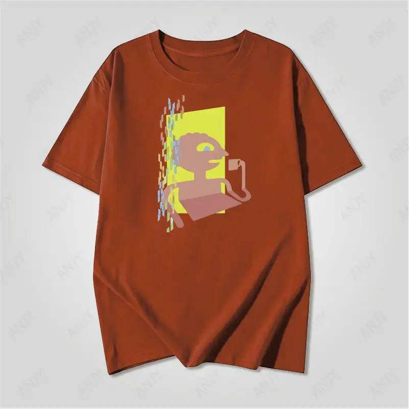 Color Blocking Abstract Character Making Phone Call Art Print Short Sleeved European and American Street T-shirt