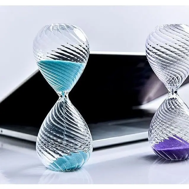 Spiral Glass Hourglass Blue Purple Sand Timer 5/10/15/30 Min Creative Desktop Ornament Home Office Decor Timekeeping Gift