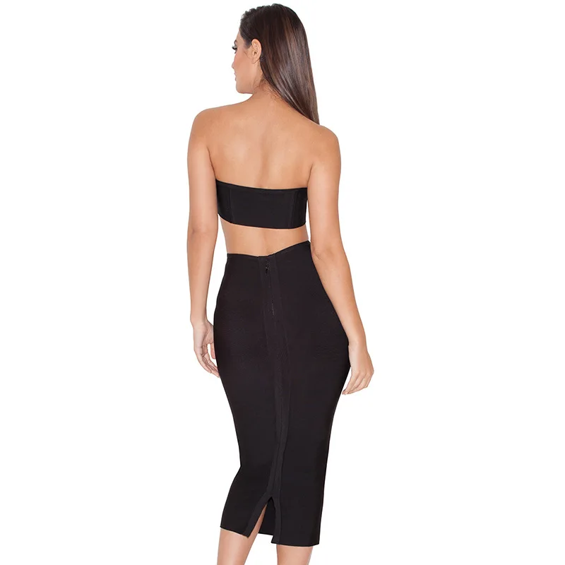Women Vintage Zipper Midi Pencil Bodycon Skirt High Waist Rear Split Ends Slim Fit Elastic Tight Bandage Skirt Office Lady Wear