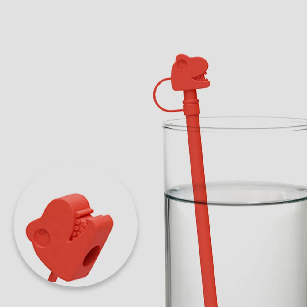

4pcs Dinosaur Covers Caps Reusable Silicone Straw Tips Protector For Tumblers Outdoor Party Decorations Drinking Straw Plugs
