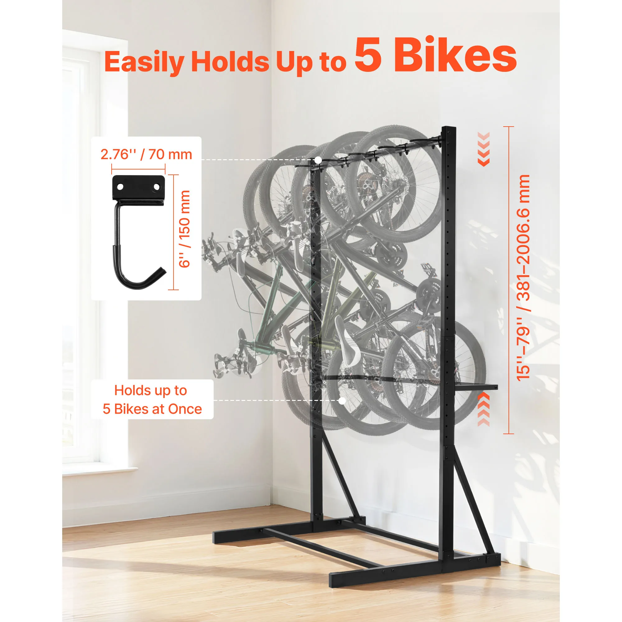 VEVOR Bike Rack up to 5/6 Bikes Freestanding  Carbon Steel for Home Yard Garage Living Room Indoor/Outdoor Bicycle Storage