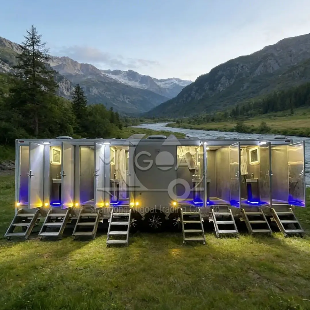 MultiStall Mobile Restroom Trailer with LED Lights And Anti-Slip Floor for Emergency Camping And Music Festivals Toilet Solution